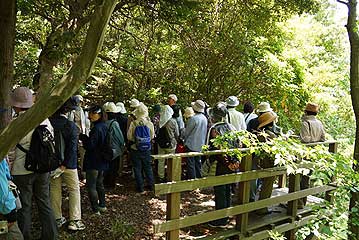 湿地を望む展望デッキで、植物園の設置の経緯や、倉敷昆虫同好会の昆虫調査の話などを行いました。