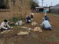 ２7日：モウソウチクの竹杭を作成するボランティアの方々（とんど焼きで使わなかった竹は、杭として園内の管理に使用します）